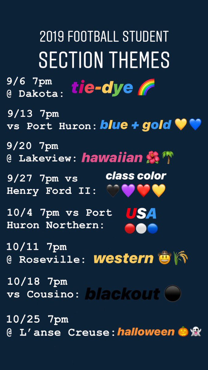 FhsStable's tweet photo. Fall sports student section themes coming at you!! BE THERE PERIODTT

(outdoor sports student section themes are subject to change due to Michigan weather) https://t.co/reuszCxHNx