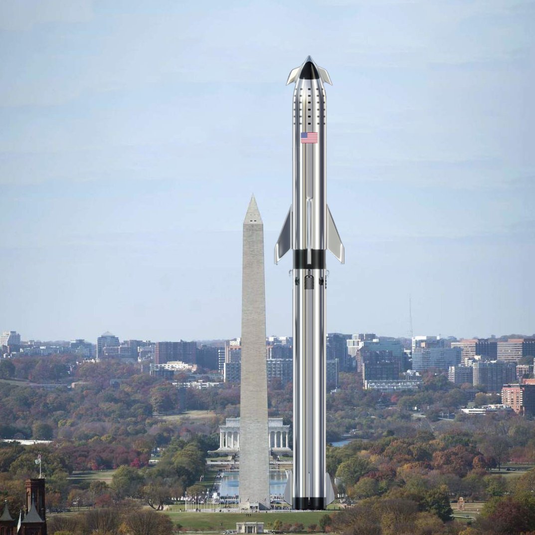 TJ_Cooney's tweet photo. You know what's big? The Washington Monument (166m)
You know what's really big? STARSHIP 2.0 (236m)
(photo to scale) @elonmusk https://t.co/AIGec3OIJx