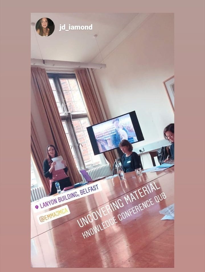 emmajmca's tweet image. Fantastic and moving papers presented by @JaneHamlett and @chloewigsmith on the topic 'Learning at Home'. Thoroughly enjoyed! 
#materialknowledge 
@HAPPatQUB @QUBelfast @qubpublichist @LeonieHannan @Medievalist_ni