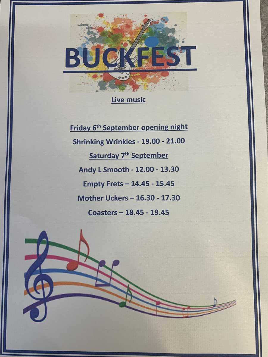 Fancy some live music next weekend? Here’s the line up #buckfest #livemusic @AndyLSmooth