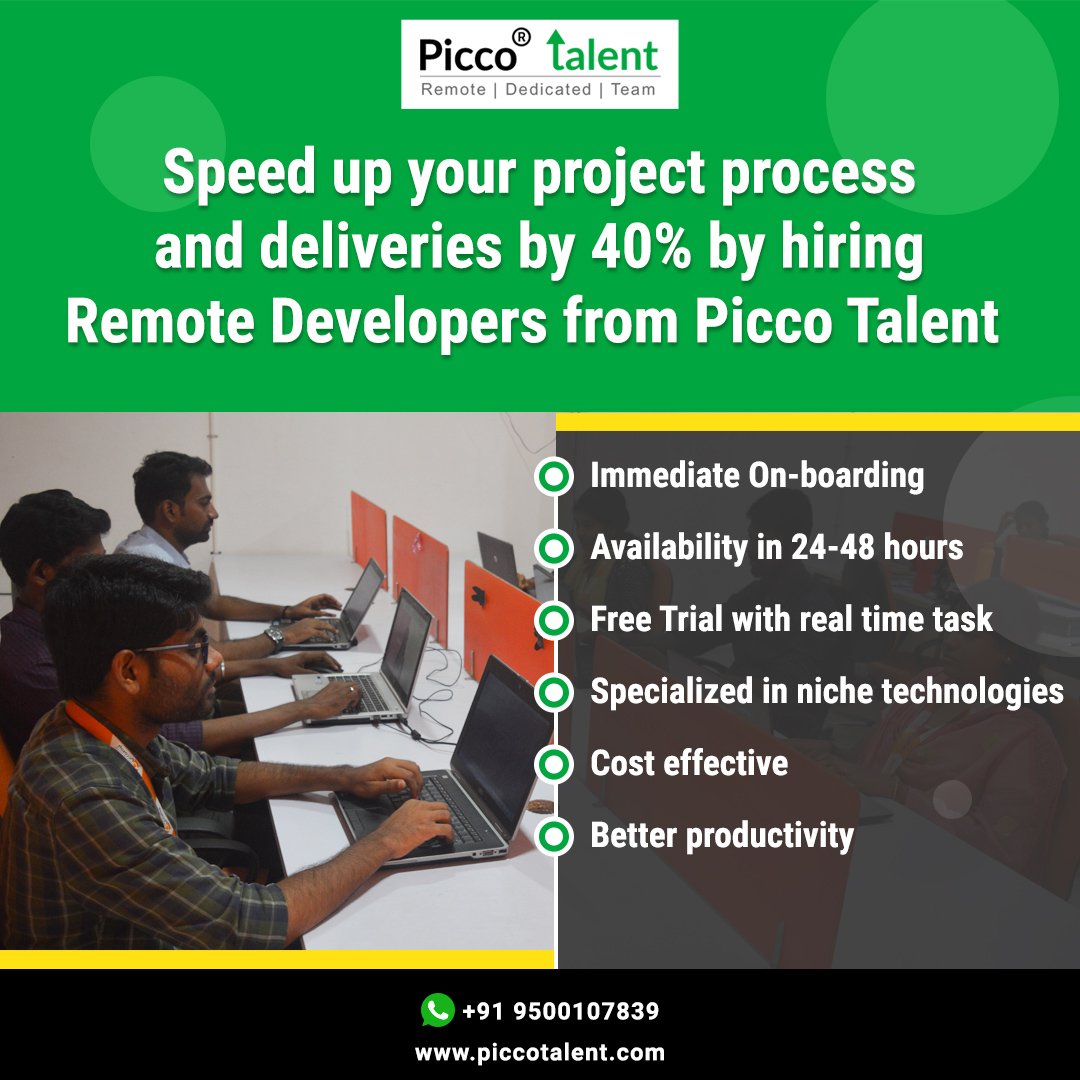 TalentPicco's tweet image. Flexibly hire remote developers from Picco Talent for any number of months/weeks/days.Visit piccotalent.com to learn more. #hire_remote_developers #angular_developers #node_developers #ios_app_developer #hybrid_app_developer #ionic_app_developer