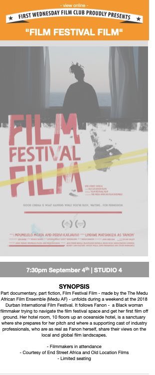 1stWednesdayFC's tweet image. #FilmFestivalFilm by The Medu African Film Ensemble unfolds during #DIFF2018 &amp;amp; follows filmmaker Fanon as she navigates the film festival space Her hotel room is a sanctuary where she prepares her pitch and industry professionals - as real as Fanon - offload.