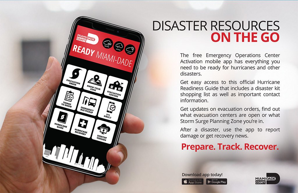 CityNMB's tweet photo. Residents can access disaster-related information 24 hours a day on the @miamidadeem web site located at https://t.co/jBB9dTCaBb. For updates on the latest storm information, download the #ReadyMDC App. Google Play: https://t.co/3dx5KTtaKN Apple Store: https://t.co/wLueASQ11T https://t.co/w0d0u4Rwh3