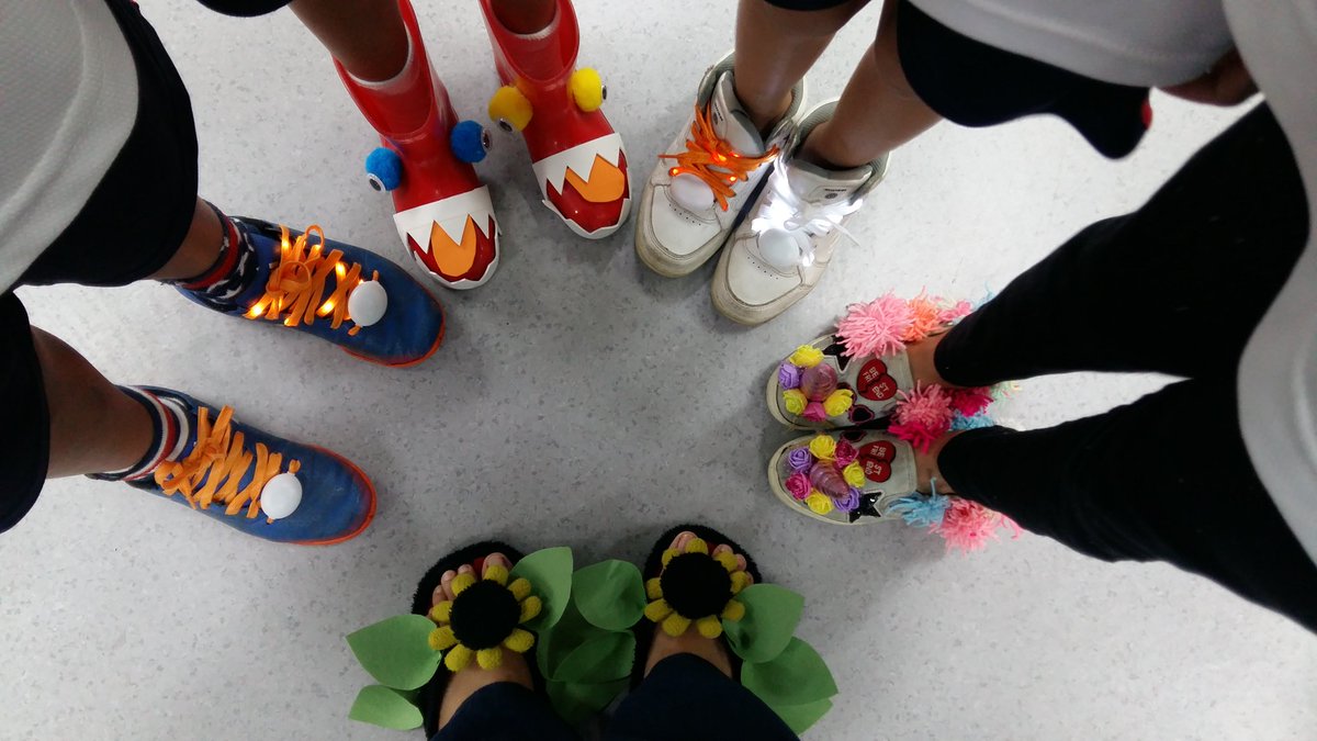 AksPagar's tweet photo. Together we have fun #creativity #crazyshoesday talking about ideas and feeling proud about it @nehapeddi @shamal_merchant @ois_primary https://t.co/j6LmSsGY1h
