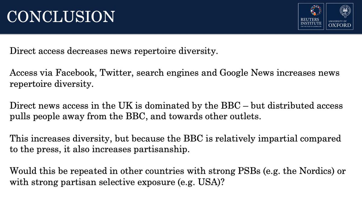 richrdfletcher's tweet photo. ICYMI. Me @antoniskalog @rasmus_kleis used UK tracking data to show that accessing news via search, Facebook, Twitter, and aggregators increases people's news repertoire diversity, but also gives them more partisan news diets. #APSA2019 #polcomm #PolComm2019 https://t.co/1PuYsD36FX