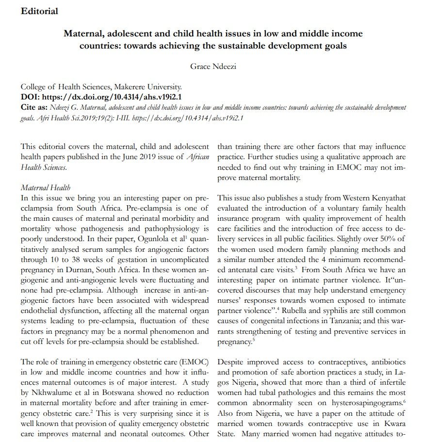 Volume 19 Issue 2 has published! Access it here: ajol.info/index.php/ahs

Includes research on topics like #MaternalHealth #AdolescentHealth #ChildHealth #LMICs #SDGs #NonCommunicableDisease #NCDs #HIV #Neurology