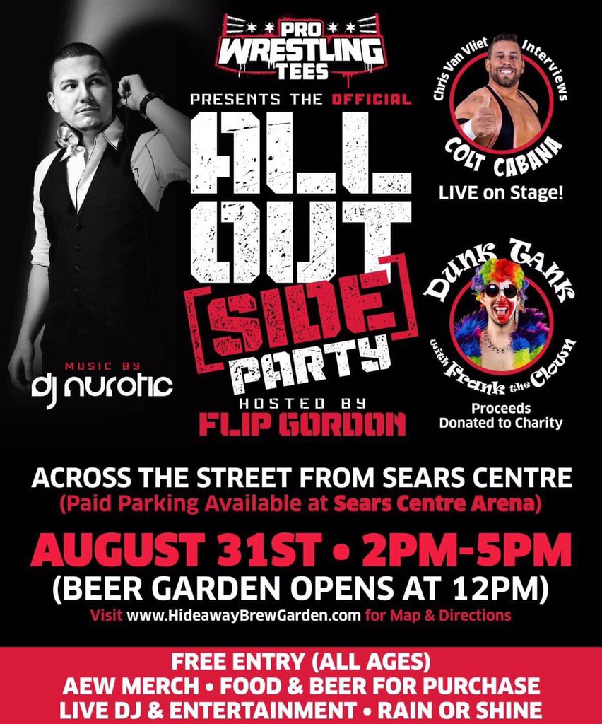 DJNurotic's tweet photo. Wrastlin!!!!!! #AllOut #AllOutside @PWTees #AEW @AEWrestling @TheFlipGordon @ColtCabana https://t.co/4PkTV0EuI9