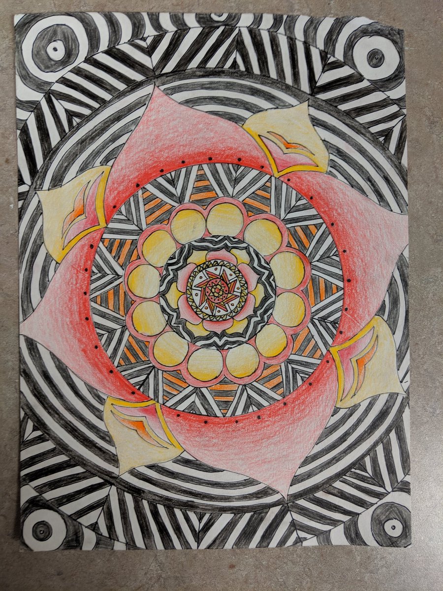 Jordan_Shrope's tweet photo. A few samples of the first art project of the year! Love the creativity of my students and their take on the mandala project! #BransonJuniorHighArt #WeAreBranson @bransonschools https://t.co/GTtxNLJw3P