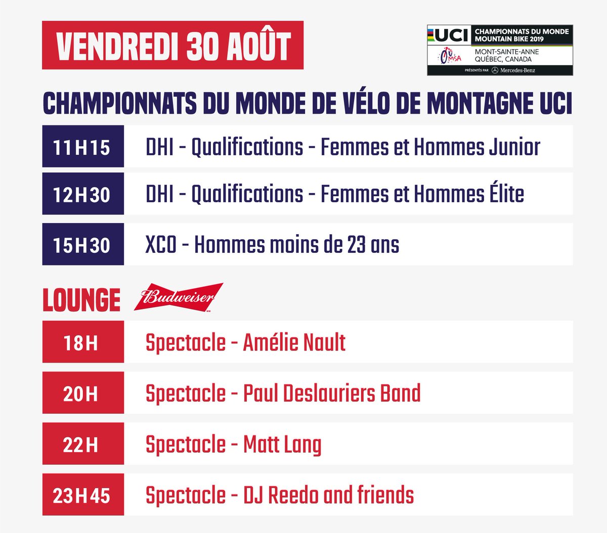 velirium's tweet photo. Le programme d'aujourd'hui au @MontSainteAnne! Today's schedule at Mont-Sainte-Anne! #msa2019 
@UCI_cycling @UCI_MTB https://t.co/wmsKyyY4Ya