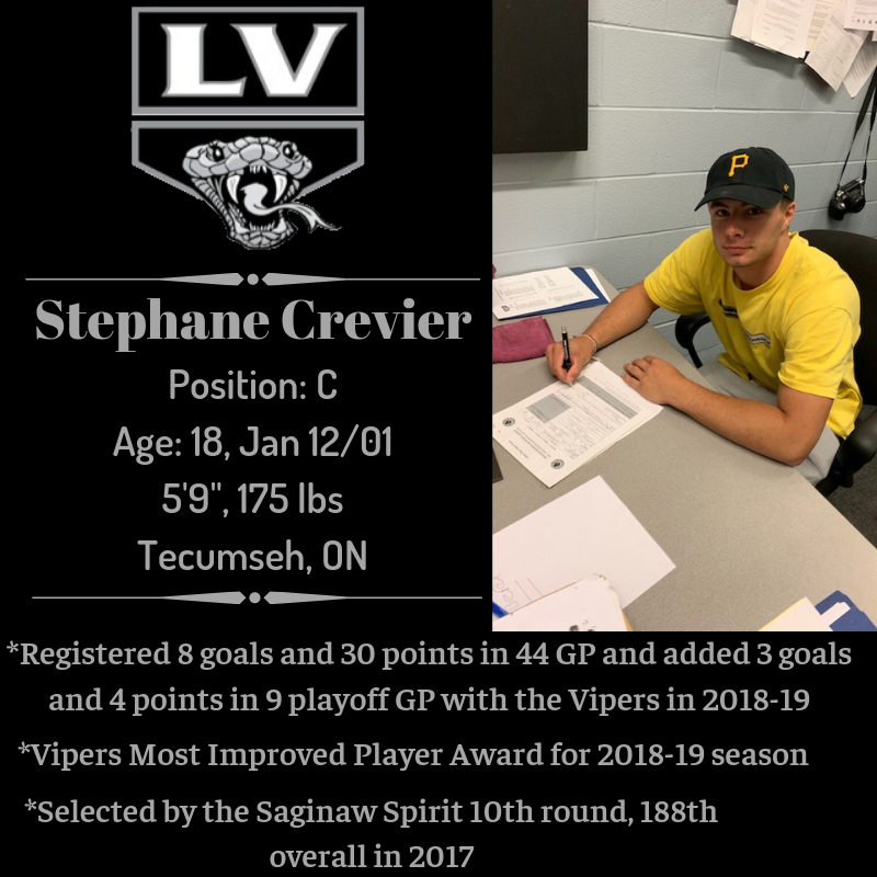 lasallevipers's tweet photo. SIGNING ALERT 🚨 We welcome back Stephane Crevier to the Vipers.

Head coach John Nelson: "Stephane brings a high level of skill and excellent hockey IQ. Crev is going into his third junior season and we are very happy to have him back to continue his development." https://t.co/VRh10Zz8mG