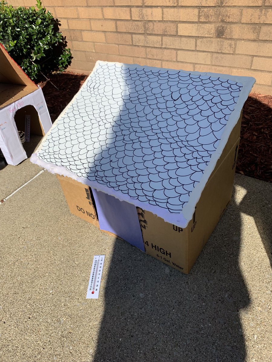 emscott05's tweet image. Vote for you favorite “cool” dog house by liking and retweeting. Introducing the Gingerbread House. They added clay to the roof and bubble wrap insulation. #STEAM #PanthersInnovate #structualengineers @PikevilleHigh @chloeakers1 @MakennaAdkins