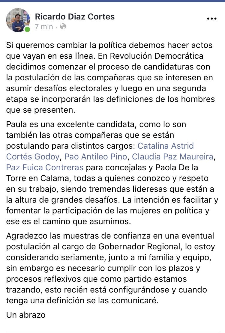 RicardoDiazC's tweet photo. @RDemocratica comenzó su proceso y trazó un camino electoral, como much@s me han preguntado respecto de mi postulación al cargo de Gobernador x #Antofagasta, creo oportuno señalar lo siguiente:
#Calama #Tocopilla #Taltal #Mejillones
👇🏽 https://t.co/Ed1aOy3CxM