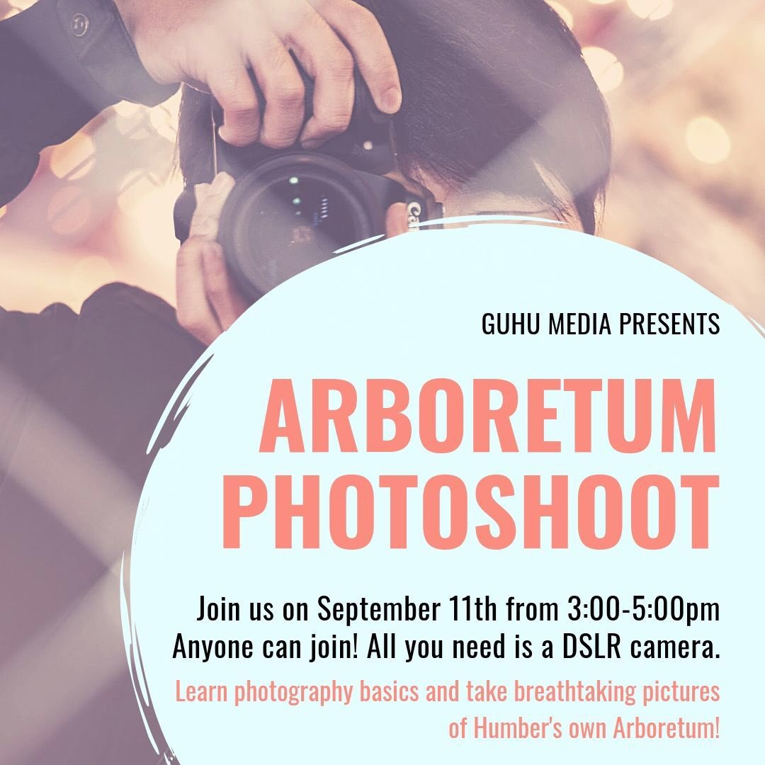 GUHUmedia's tweet photo. GuHu Media presents the Arboretum Photoshoot! 📸 This event is intended for first year media students to learn how to use a DSLR and gain some photography tips. All beginner photographers and interested students are welcome to attend! https://t.co/2WT1m86WSs