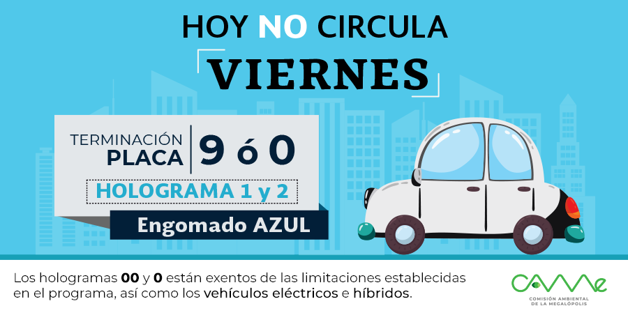 #QueNoTeMulten El programa #HoyNoCircula aplica para los autos con engomado #Verde, holograma 1 y 2, terminación de placa en 9 o 0, así como permisos #DFT <a href="/CdSatelite/">Ciudad Satélite</a>