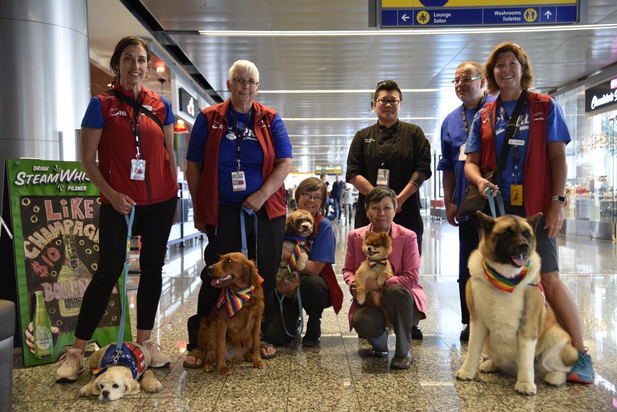 FlyYYC's tweet photo. Vin Room and their cute mascot Dom with PALS celebrating.#YYCPride // Vin Room et sa sympathique mascotte Dom célèbrent la #fierteaYYC en bonne compagnie. @VinRoom @doodledogsyyc https://t.co/cwGpdakh6o
