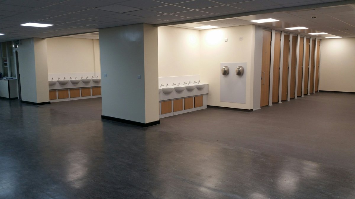 JYMpartnership's tweet photo. New Student Toilets were completed today. 
Refurbishment of existing washrooms to form a new open plan layout.  Another school project delivered on time and within budget.
 #openplantoiletspreston @Bushboard_WS @ATC_Interiors https://t.co/SI9jnpU45j