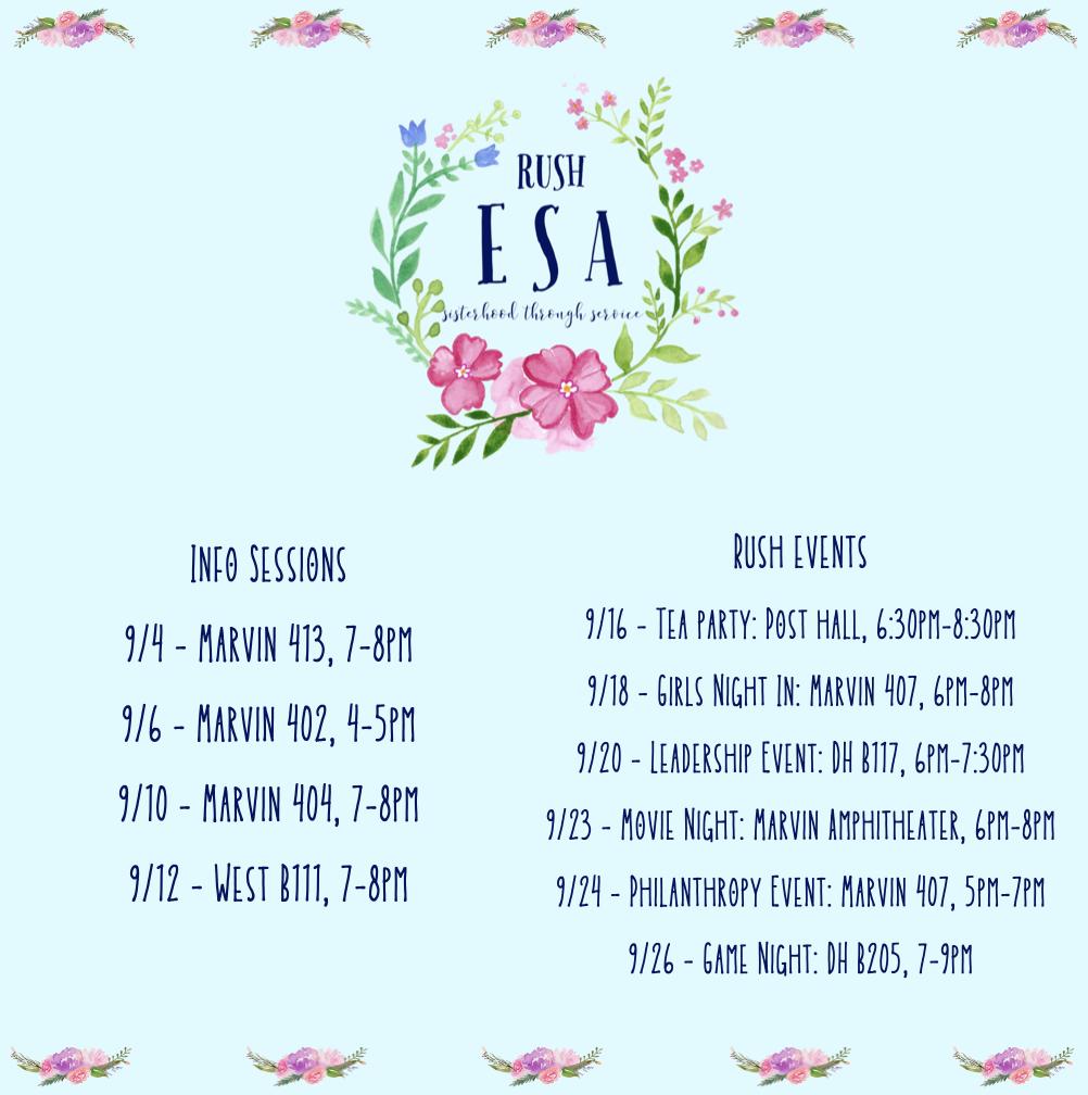 gwuESA's tweet photo. Want to find more ways to serve the DC community? Rush Epsilon Sigma Alpha! Our first info session is on 9/4 in Marvin 413! https://t.co/AcyUSqbU0K