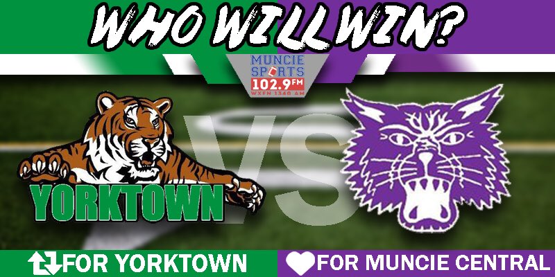 Who wins tonight fans?!? Let us know! <a href="/YHSAthletics/">Yorktown Athletics</a> <a href="/MCHSBearcats/">Bearcat Athletics</a> <a href="/mrwilhelm48/">Mike Wilhelm</a> @MCBearcatLee <a href="/YorktownPigskin/">Yorktown Football</a> <a href="/sebpsu4/">Stacey Brewer</a> <a href="/Central_MCS/">Principal Walker</a> <a href="/JOLIVER_MCS/">Justin Oliver</a> <a href="/BearcatBarstool/">Bearcat Barstool</a> <a href="/YorktownHighSch/">Yorktown High School</a> <a href="/YorktownSupt/">YCS Superintendent</a> <a href="/ytownstrength/">Yorktown Strength</a> <a href="/MuncieSchools/">Muncie Community Schools</a>