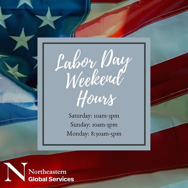 NU_OGS's tweet photo. Attention! 📢 OGS will be open this weekend in order to help serve the large amount of students coming back to campus! Feel free to stop by during the hours above! 👋🏽 Have a wonderful holiday weekend! https://t.co/7ZPA93KcCn