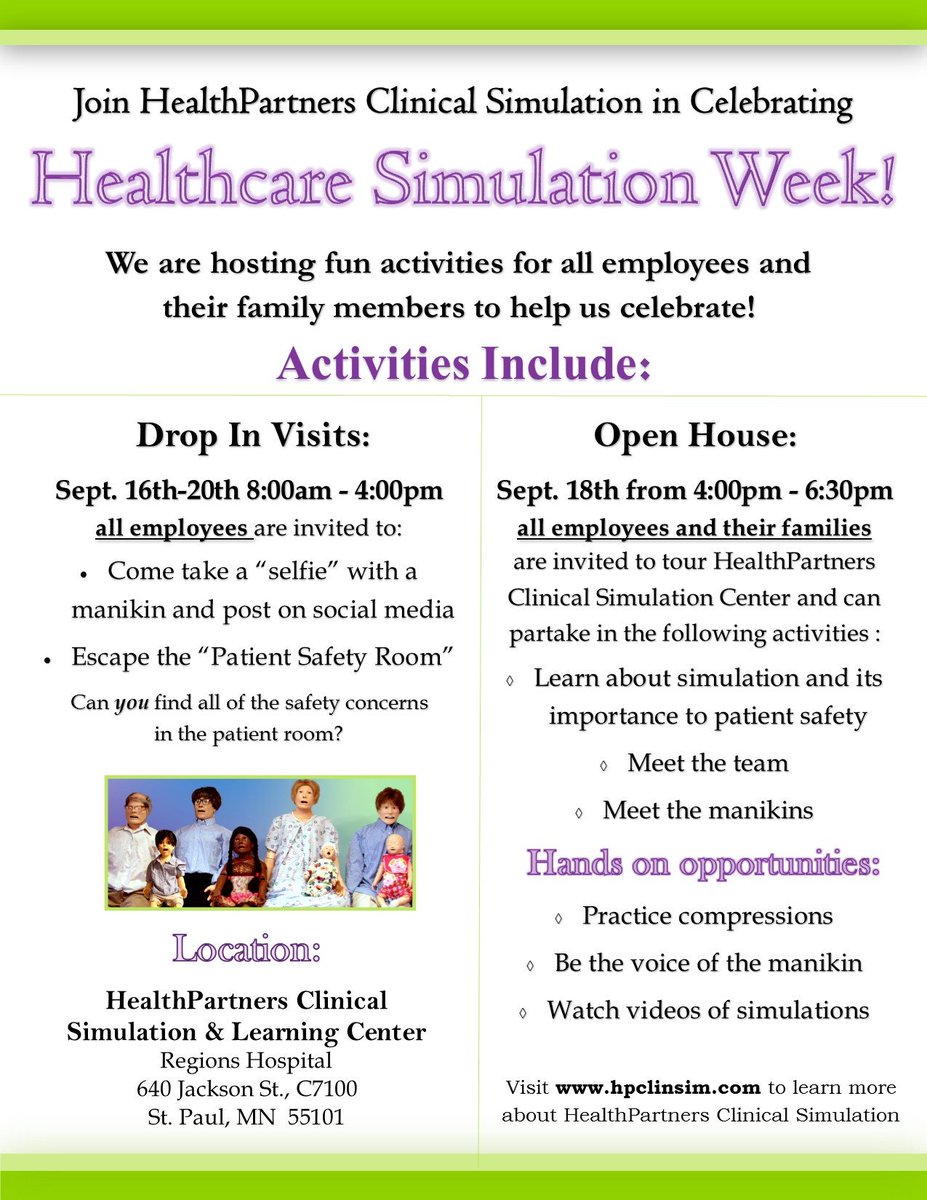 HPClinSim's tweet photo. Celebrate Healthcare Simulation Week with HealthPartners Clinical Simulation! https://t.co/8XgRvl8zmt