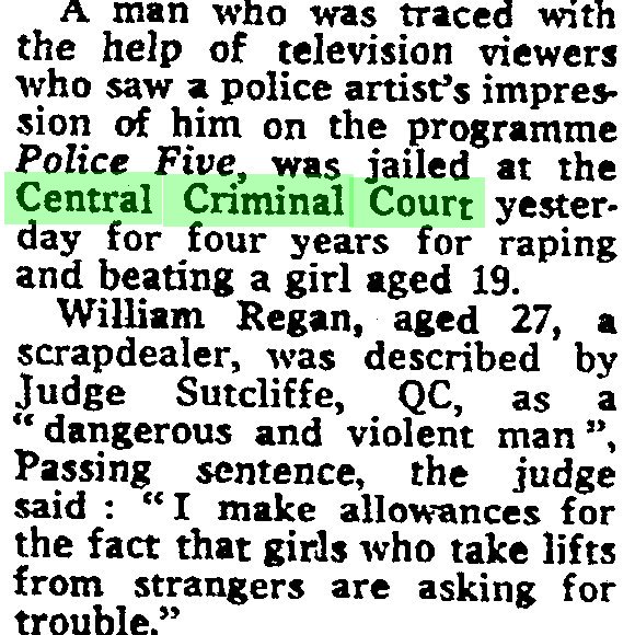 Victim of assault 'asking for trouble' by accepting a lift. . .  according to a Judge! #ESRCvictims #1970s #crimehistory #CentralCriminalCourt