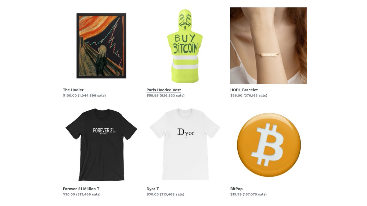 getusedtoBTC's tweet photo. Bitcoin-inspired merchandise from @CryptoBrekkie, now priced in sats with the Get Used to Bitcoin extension.

https://t.co/ouhKaHFRGa https://t.co/S0i0M6C6wa