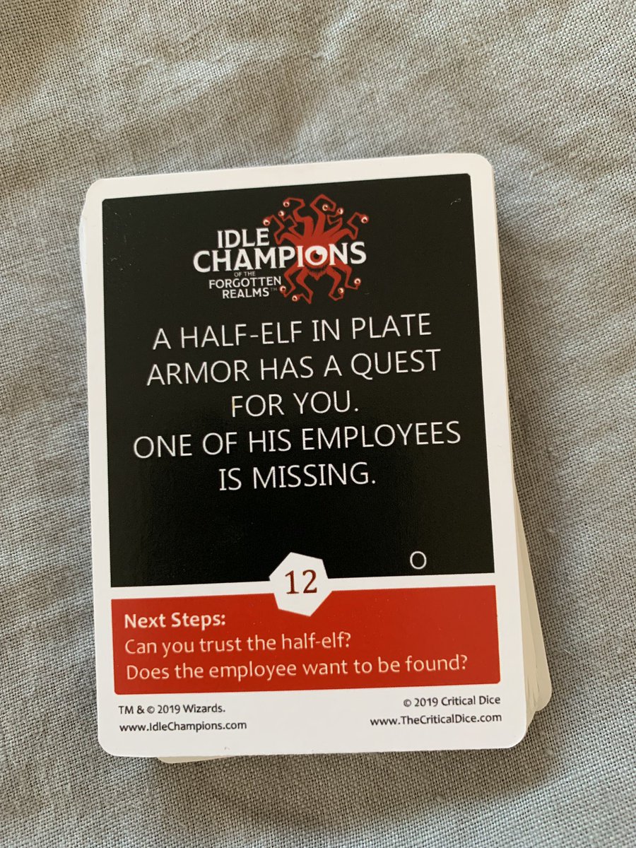 critical_dice's tweet photo. A Half-Elf in Plate Armor? Who could that be @TychoBrahe ?
All new Booster Pack for the Deck of Stories! So happy to partner with @idlechampions to bring this set to life with hooks from the game. But you can only get it @pax from their booth 7301. #dnd #pax #deckofstories https://t.co/22BAcjCYLd