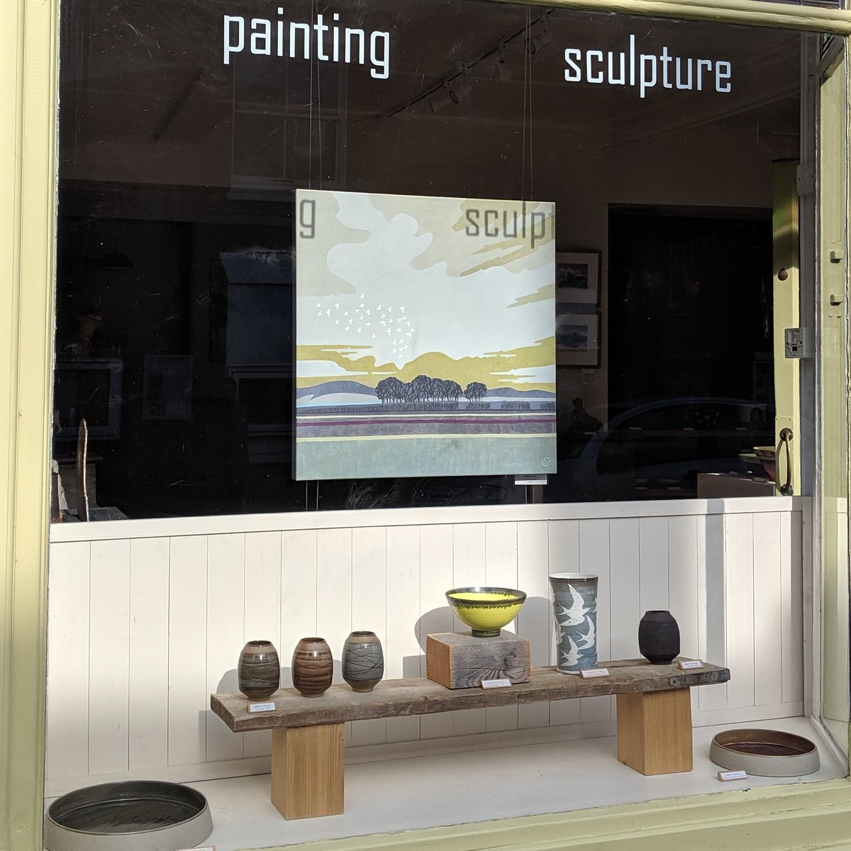 #inthewindow 
.
#ebbandflow #artgallery #ticehurst #eastsussex #painting #emmadove #ceramics #annettewelch #richardbaxter #tregearpottery #pottery