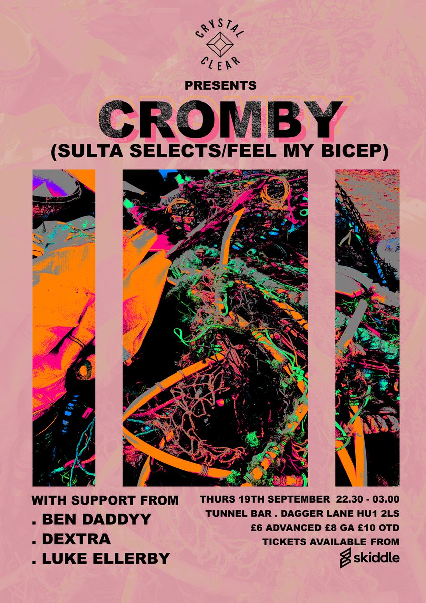 crystalclearsoc's tweet photo. We return for our first event of the new academic calendar welcoming Cromby (Sulta Selects / Feel My Bicep) for an unforgettable night of house and techno grooves. Tickets are on sale NOW >>> https://t.co/ENKd6i0yBF https://t.co/GWIw6HP1Y7