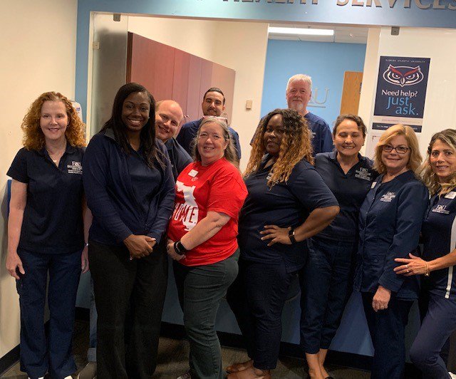 Some of the Boca campus Student Health Services staff took a break to show off their Owl pride! Stay safe and healthy! #CollegeColorsDay #FAU