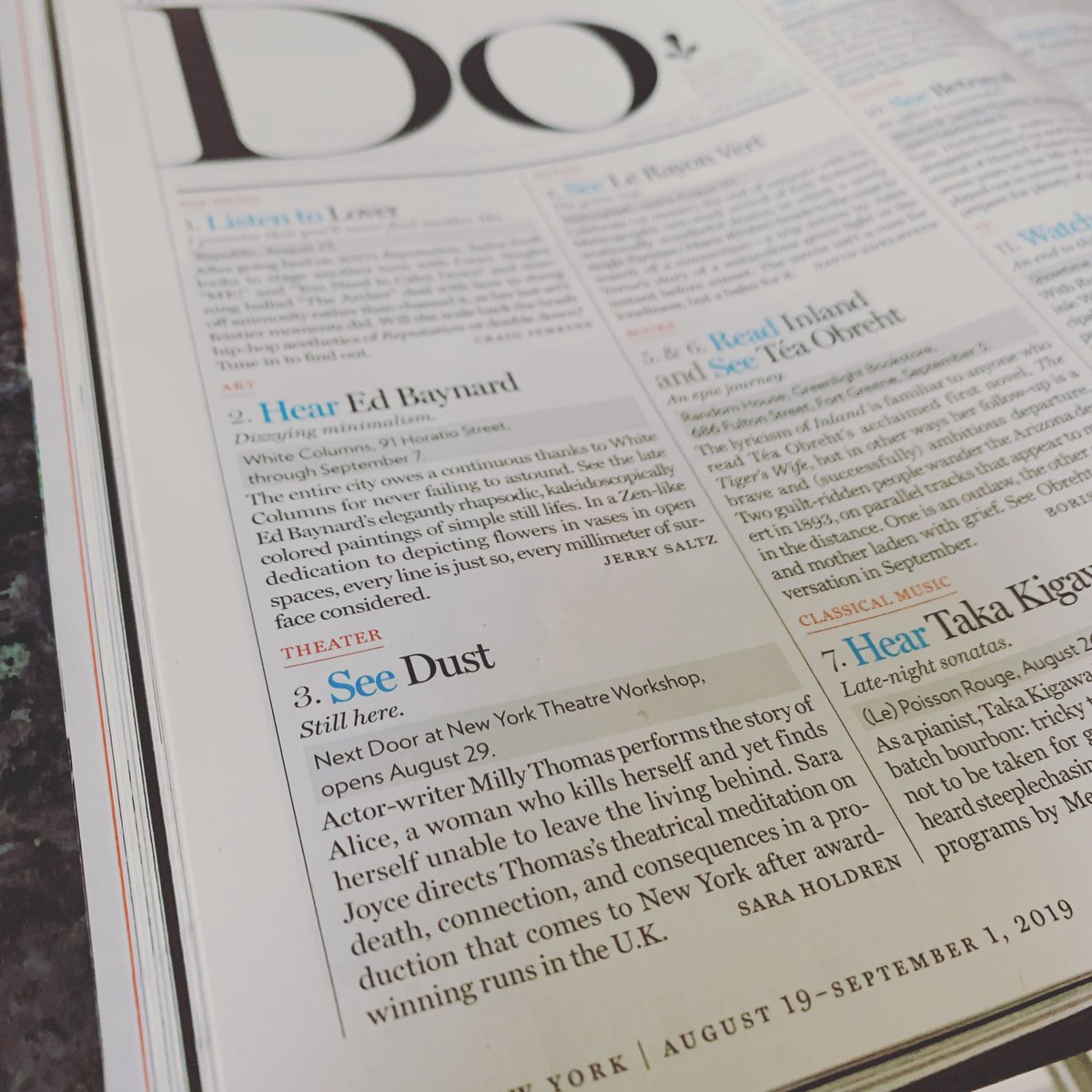 Very excited to be featured in the latest issue of <a href="/NYMag/">New York Magazine</a> as one of their top 25 things to do. Come see us- nytw.org/show/dust/