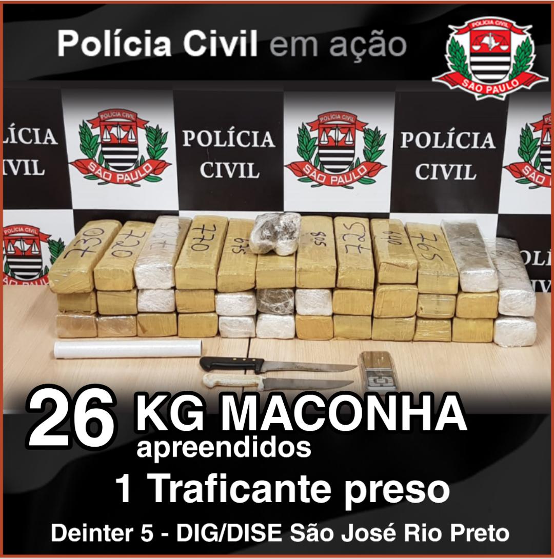 Policia_Civil's tweet photo. Núcleo de Investigações da #Delegacia de #Investigações Gerais - #DIG e Delegacia de Investigações sobre #Entorpecentes - #DISE de #SãoJosédoRioPreto - #deinter5 prende um #traficante e apreende 26 KG de #Maconha, uma balança e facas.
@policia_civil
#DigaNaoasDrogas https://t.co/3QUwD4eGWT