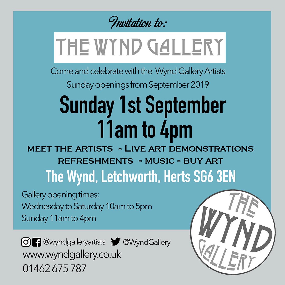 Pls RT - This Sunday - We Are Open &amp; celebrating the first of every Sunday opening at the gallery. Meet the artists for arty fun, art demos, live music, cake &amp; Sangria 🍷 <a href="/GardenCityBrews/">Garden_City_Brewery</a> will be open for beer as usual🍺
#wanderdownthewynd #letchworth #thewynd #loveletchworth
