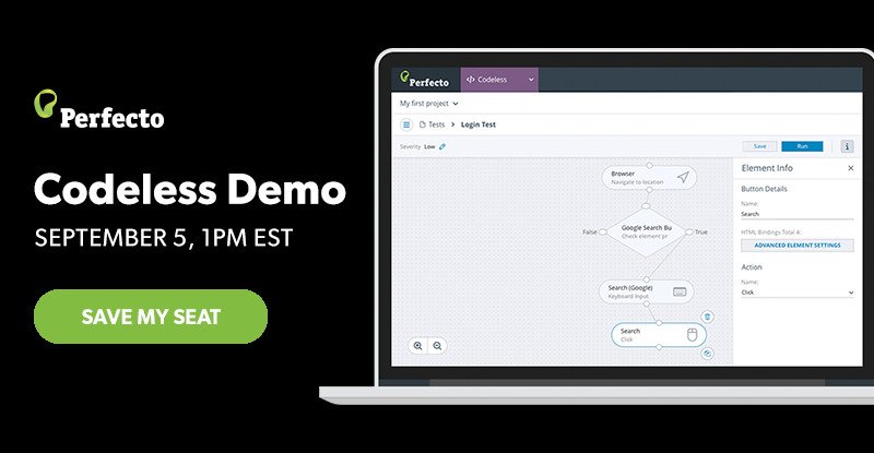 perfectomobile's tweet image. Dramatically reduce the cost of test creation, execution, and maintenance. See how: bit.ly/2ZeKOl4
#CodelessTesting #AutomatedTesting #ContinuousTesting #Codeless