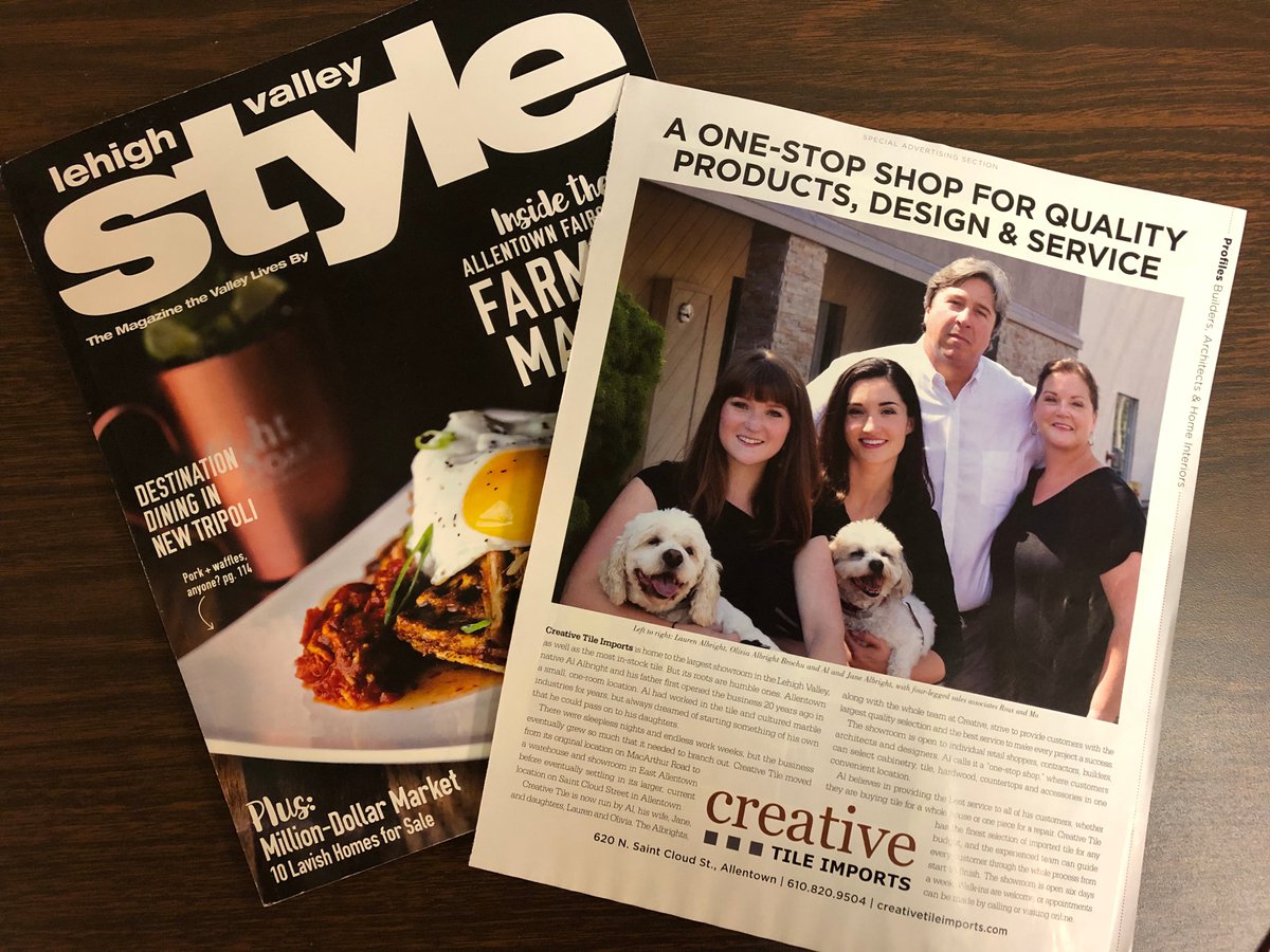 CreativeTileImp's tweet image. Have you seen us in this month's @LVStyle? We share the humble beginnings and growth of our family business in Allentown over the past 20 years. Our business and team may have grown, but we still share the same values. Read more: shorturl.at/htACM.