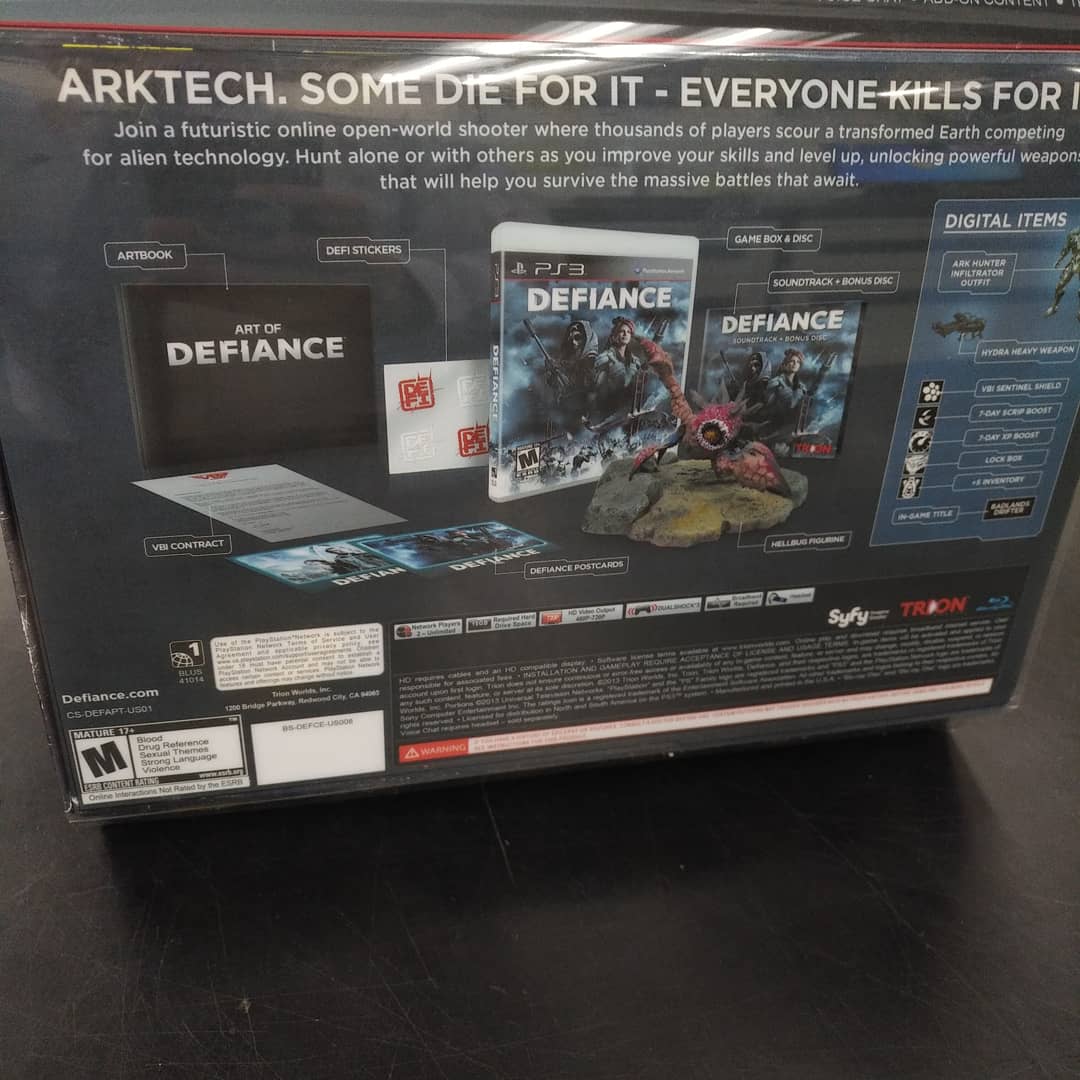 Thats_Entertain's tweet photo. Pretty awesome Defiance set came in for sale today! 
Statue, artwork and sealed copy of the game on PS3 for $24.99!
#PS3 #CollectorsEdition #Defiance #Hellbug #VideoGames #VideoStore https://t.co/Y6d0X86hx1