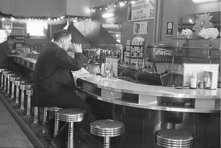 Hockey great Jean Beliveau in a Montreal dinerPhoto: Yale Joel, 1952