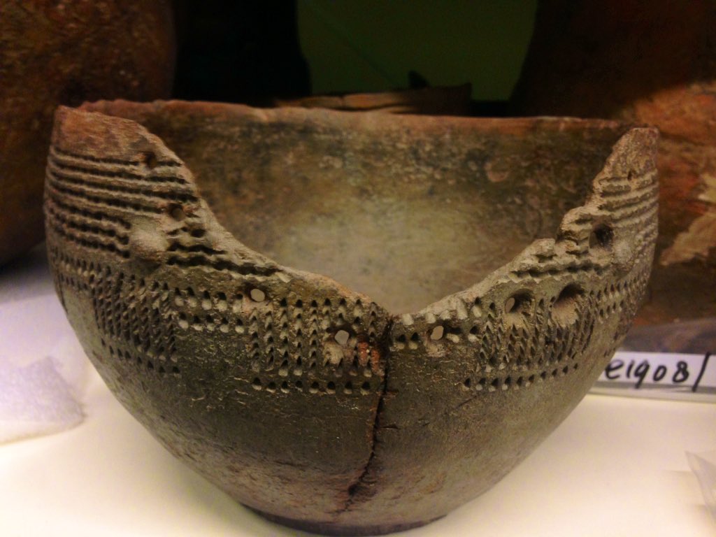prehistoryRMO's tweet photo. For #FindsFriday a lovely glimpse into the #Neolithic from our @RM_Oudheden depot. This is a #Funnelbeaker #TRB bowl from the #Uddelermeer area @provgelderland dating to c. 3400-3000 cal BC. It must have been valued by someone! Note the lovely repair holes!!! https://t.co/1notQkecsl