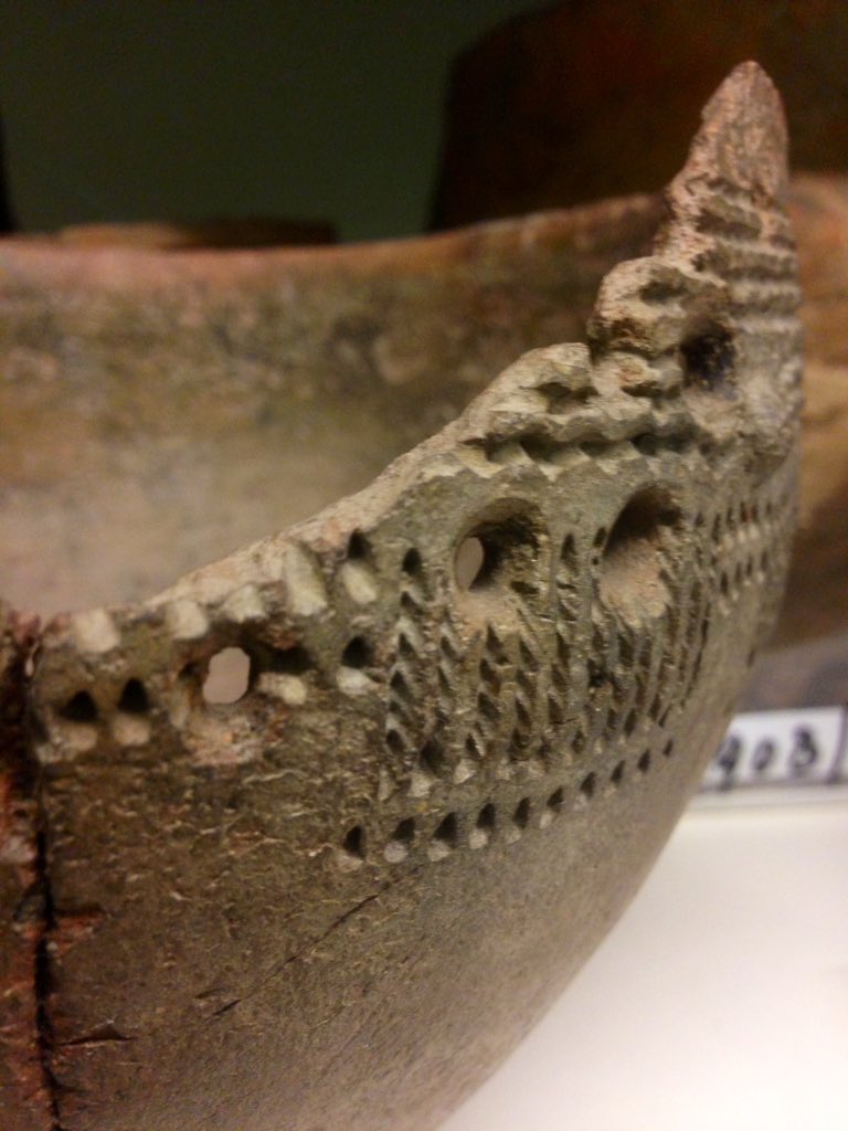 prehistoryRMO's tweet photo. For #FindsFriday a lovely glimpse into the #Neolithic from our @RM_Oudheden depot. This is a #Funnelbeaker #TRB bowl from the #Uddelermeer area @provgelderland dating to c. 3400-3000 cal BC. It must have been valued by someone! Note the lovely repair holes!!! https://t.co/1notQkecsl