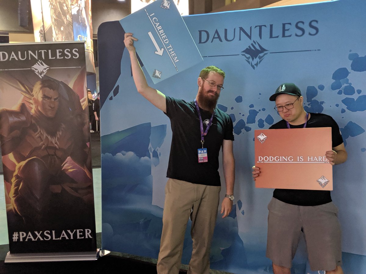 PlayDauntless's tweet photo. The first day of PAX is HERE.

Come visit us at booth 1943, and take a photo showing off what kind of #PAXSlayer you are! https://t.co/KZkLtmhoFc