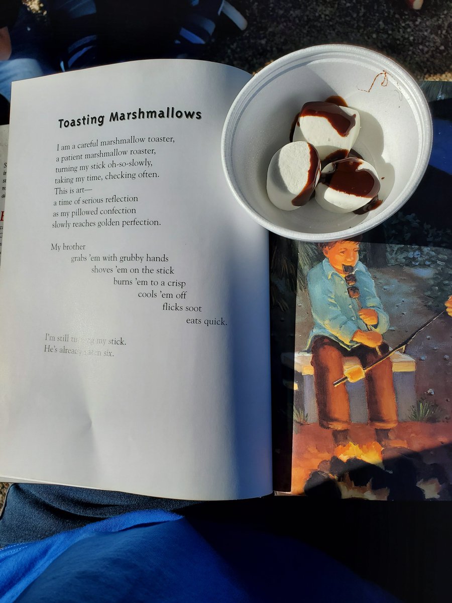 MrsKBeckman's tweet photo. Happy National Toasted Marshmallow Day! Go toast a marshmallow, unless you're at school, then just pour chocolate over it. @BelAirBobcats #classroombookaday https://t.co/urOCEG3002