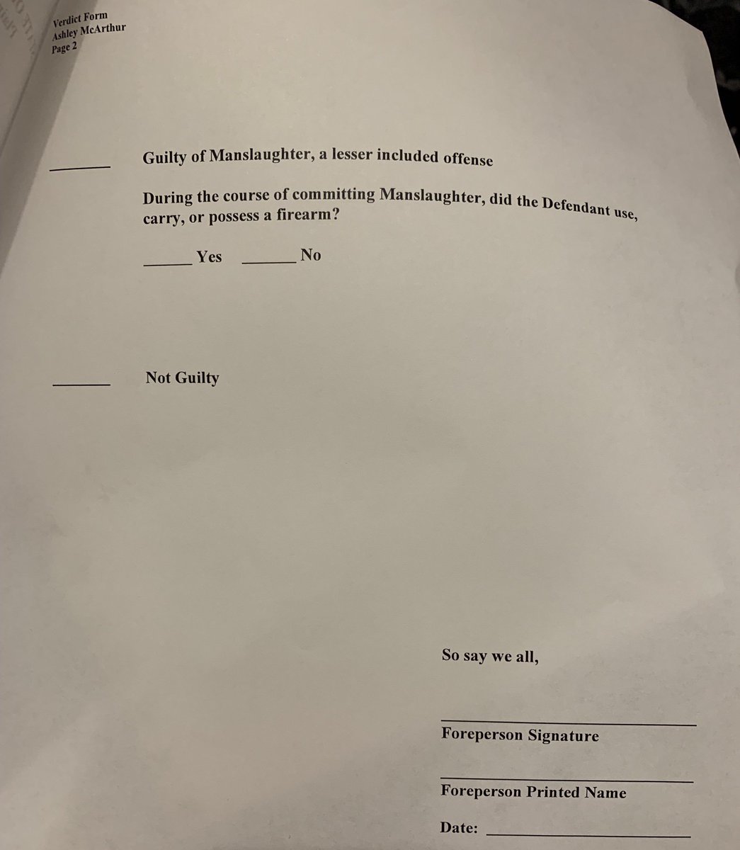 ChanleySPainter's tweet photo. Here is the Verdict Form ⬇️
#FLvMcArthur
#CourtTV
#AshleyMcArthur
#TaylorWright https://t.co/Gyc5KAUF3J