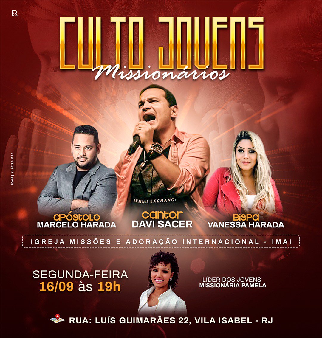 JovensMissiona's tweet photo. Vc que desejava tanto ir em um show do #Davi #Sacer , está ae, Oportunidade única, entrada franca!!! Convide seus amigos e familiares, dia imperdível, anote na sua agenda!!!
Dia 16 Agora de Setembro Segunda Feira às 19hras na Rua Luís Guimarães 22 Vila Isabel - RJ https://t.co/brVV7BOxiu