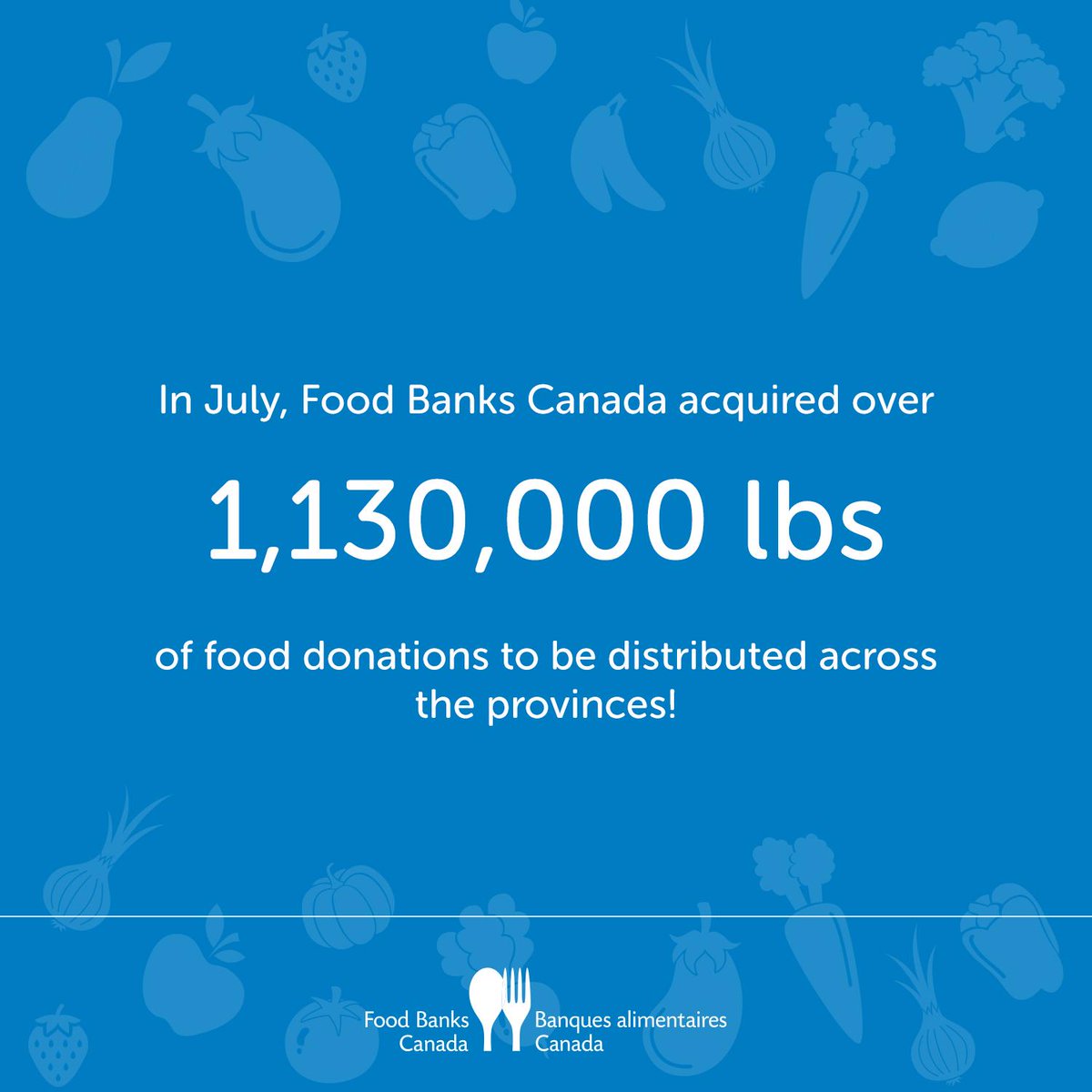 foodbankscanada's tweet photo. #FoodBankSuccess In July, Food Banks Canada acquired over 1,130,000 lbs of food donations to be distributed across the provinces! ππ₯ https://t.co/Yt1wzfQ01T