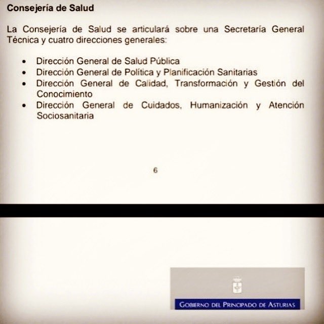Cuatro Direcciones Generales transversales y fundamentales, que posibilitarán el desarrollo de las políticas sanitarias que la población asturiana necesita. 
Como novedad la DG de Cuidados, Humanización y Atención Sociosanitaria. 
#ConsejeríaDeSalud #Asturias #Engranando