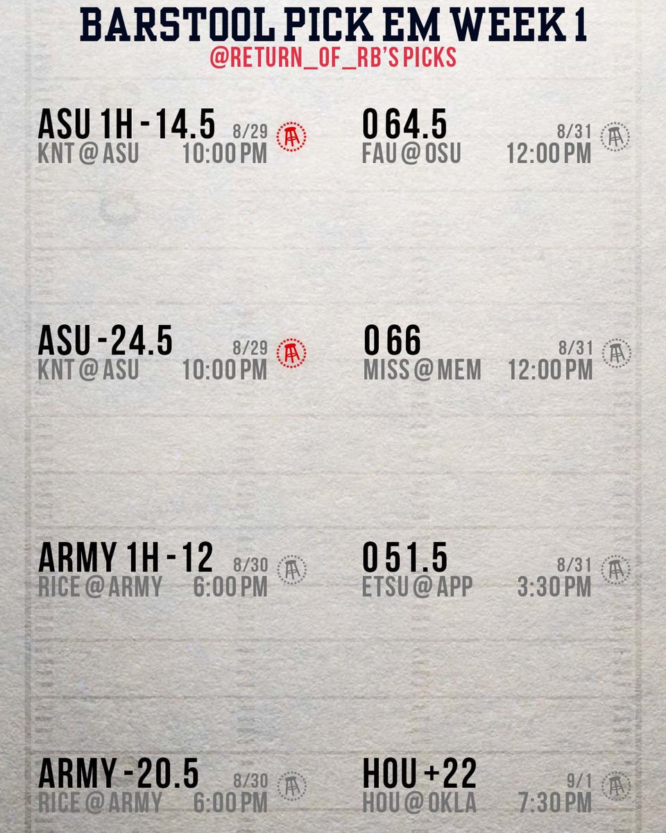 stoolgambling's tweet photo. Updated #PickEmPod Week 1 picks https://t.co/7E6cmG8o9a