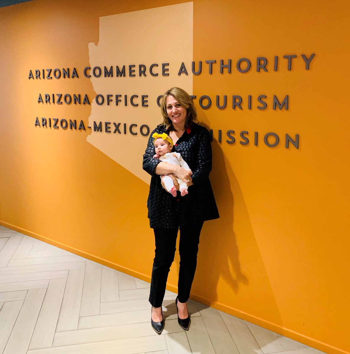 azcommerce's tweet photo. Say hello to Arizona's newest - and smallest - economic development expert! Thanks to the #InfantAtWork program expanded under Governor @DougDucey's leadership, we are excited to welcome Maeve McGovern to the ACA team! https://t.co/Laxq1czYPP