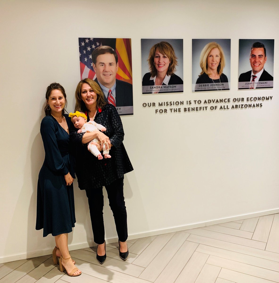azcommerce's tweet photo. Say hello to Arizona's newest - and smallest - economic development expert! Thanks to the #InfantAtWork program expanded under Governor @DougDucey's leadership, we are excited to welcome Maeve McGovern to the ACA team! https://t.co/Laxq1czYPP