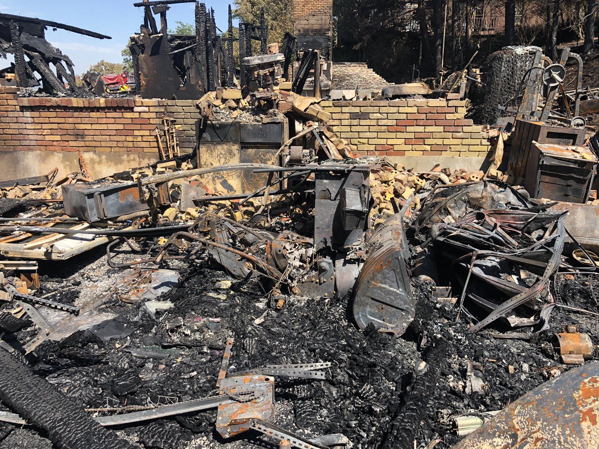 SpencerJCox's tweet photo. It doesn’t matter how many times you see the devastation of fires, it’s always surreal. This home owner lost everything, but had the best attitude I’ve ever seen. He just thanked us and said, “My wife has been bugging me for a remodel, now I’ll finally get it done!” #GunRangeFire https://t.co/UNypXEukrs