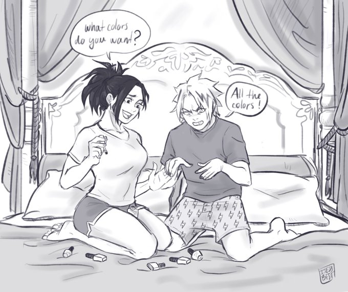 I've been wanting to draw these two together for a while now and here it is. The canon good friends Momo and Kaminari being cute and hanging out.
Enjoy
#BokuNoHeroAcademia #MyHeroAcadamia 
